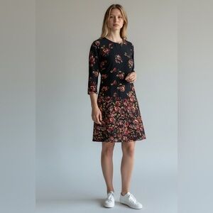 Abercrombie & Fitch 3/4 Sleeve Black Floral Dress Size XS